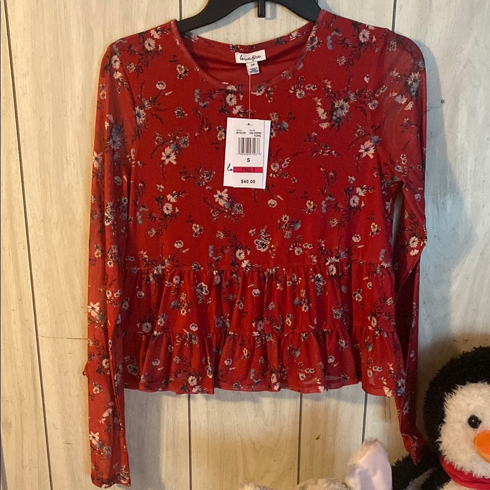 Red Floral Long Sleeve Top